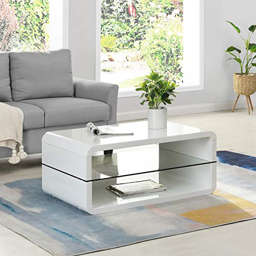 Cherry Tree Furniture Lucent High Gloss and Glass Coffee Table (White)