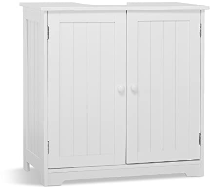 Mondeer - Meuble sous Lavabo - Meuble sous Lavabol Salle de Bain en Bois avec Deux Portes Peu Encombrant Poser Librement 60 x 30 x 60 cm pour Salle de Bain Blanc
