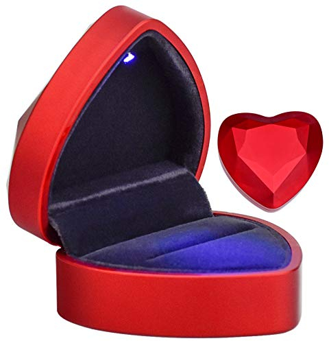TDDL Portagioie a forma di cuore in velluto a LED, per matrimonio, fidanzamento, San Valentino, colore: rosso