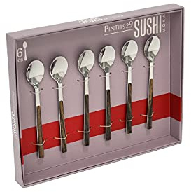 Pintinox Kyoto Lot de 6 Cuillères Moka Acier sans Nickel avec poignées effet bois 11,5 cm…