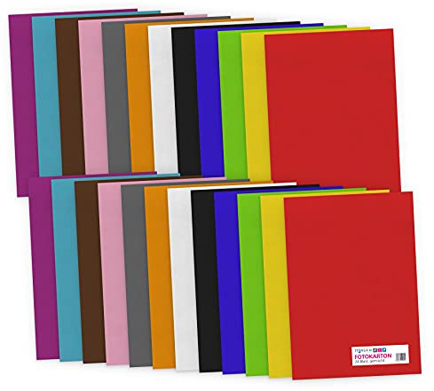 itenga Fotokarton 24 Blatt A4 300 g/qm - Tonpapier Tonkarton Druckerpapier Bastelpapier Bogen durchgefärbt zum kreativen Gestalten und Basteln (bunt)