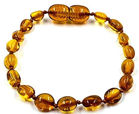 Bracelet/Cheville en Ambre de la Baltique Naturel - Perles d'Ambre Véritable Faites à la Main - Nouées Entre Perles 14cm(Cognac)