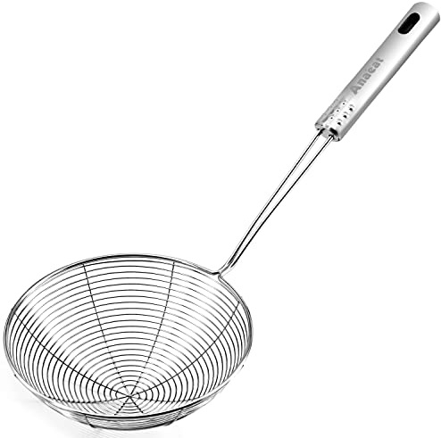 Anaeat Schiumarola professionale da 15,5 cm, in acciaio inox, con manico lungo, per cucinare e friggere