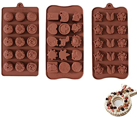 3 Stück Pralinenform Silikon, Süßigkeiten Silikonform für Soap DIY, Backform Pralinenformen Set aus Silikon zum Backen, Gelten für Kuchen, Schokolade(Braun)