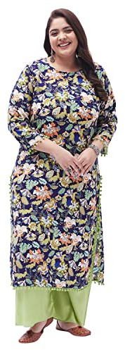 Tissu Kurta imprimé bleu et vert grande taille pour femme avec palazzo, Multicolore, 48