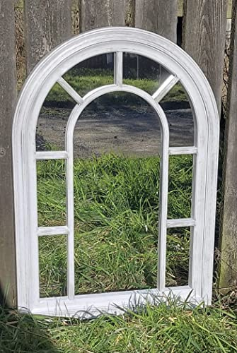 FA9 NEW WHITE ARCH SHAPE INDOOR/OUTDOOR GARDEN HOME MIRROR LIGHTWEIGH DURABLE FRAME, ANY WEATHER ORNAMENT WALL MIRROR, BRUSHED GREY, 51cm x 71cm