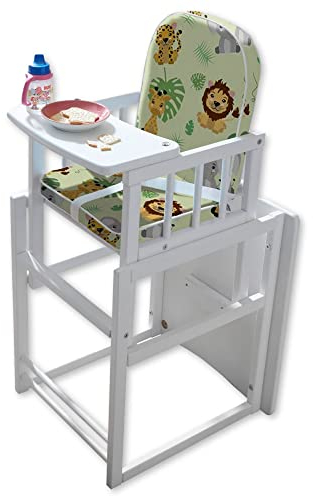 TIMBA Kombi-Hochstuhl Baby mit Tisch aus Holz, Weiß - Mitwachsender Kinderhochstuhl für eine gesunde Sitzposition - 46 x 91 x 46 cm (B/H/T)