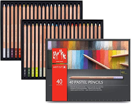 Caran d'Ache Pastel Pencil Etui mit 40 Pastelstiften aus Zedernholz merhfarbig - wasservermalbar - für Kinder und Erwachsene