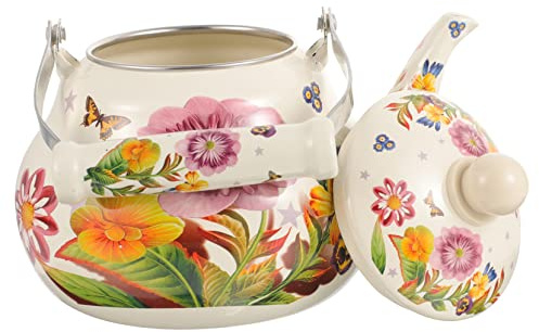 Happyyami Bollitore in Gres Vintage da 2,5l Manico Antigoccia, Conservazione del Calore e Ottima Conduzione Termica, per Ufficio e Uso Outdoor