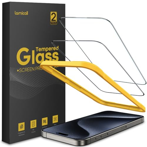 Lamicall Displayschutz für iPhone 15 Pro Max, [2 Stück] Schutzfolie - Anti-Fingerprint Schutz Folie mit Montagerahmen, 9H Härte Glas, Kratzfeste Schutzglas für iPhone 15 Pro Max
