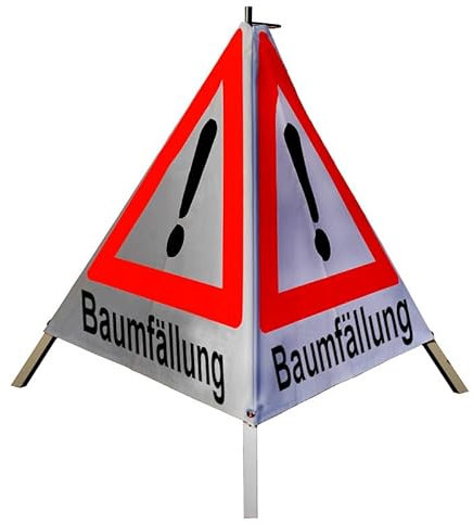 Warnpyramide/Faltsignal 70 cm - Achtung(VZ101) Baumfällung - retro-reflektierend weiß, leicht