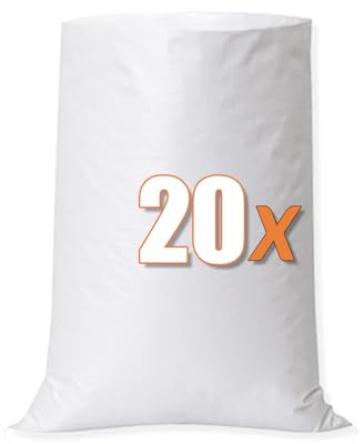 LINSOCLE 20 Piezas Sacos Escombros, Saco Rafia, Saco Obra Grande 50x90cm, Bolsas Tejidas De Color Blanco para obras y Transporte de Materiales o para Faenas de Agricultura