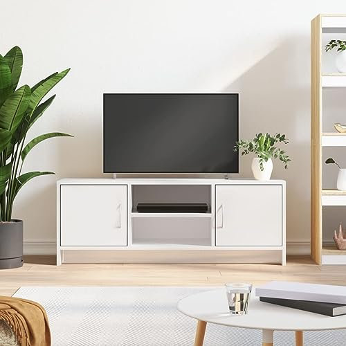 TJROO TV-Schrank weiß glänzend 102 x 30 x 37,5 cm Mehrschichtholz Lowboard mit Türen TV-Konsole