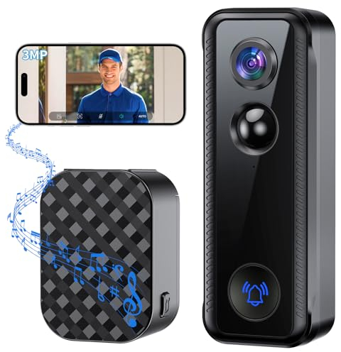 Ankway 2K Video Türklingel mit Kamera wlan, 145° Weitwinkel, PIR-Sensor, 2-Wege-Videoanruf, Live-Ansicht verfügbar, Alarme, wasserdicht, 2 Speicherwege, Unterstützung mit Alexa, Smarte Doorbell Camera