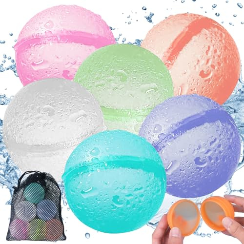 6 Pezzi Gavettoni Riutilizzabili, Palloncini da Acqua Riutilizzabili Riempimento Rapido, Bombe D'acqua Silicone per Bambini, Adulti, Combattimenti in Acqua, Spiaggia, Feste in Piscina, All'aperto