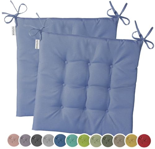 heimtexland 2er Set Outdoor Stuhlkissen Garten Sitzkissen Typ551 Blau | wetterfest schmutz- und wasserabweisend 40x40 Gartenkissen gesteppt Gartenstuhl-Auflage Polster Outdoorkissen