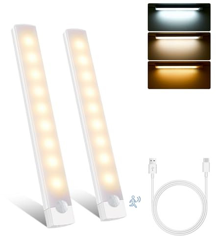 Unterbauleuchte Küche Led, Schrankbeleuchtung LED mit Bewegungsmelder, Dimmbar USB Wiederaufladbar Schranklicht, Schrankleuchte Lichtleiste, Stufenlose Nachtlicht für Kleiderschrank, Treppe, Schrank