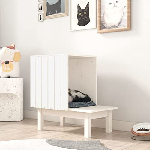 Katzenhaus, LAPOOH Cat Bed, Kleintierhaus, Katzenhütte, Katzenhöhle, Kaninchen Winterhaus, Kitten Zubehör, Weiß 60x36x60 cm Massivholz Kiefer