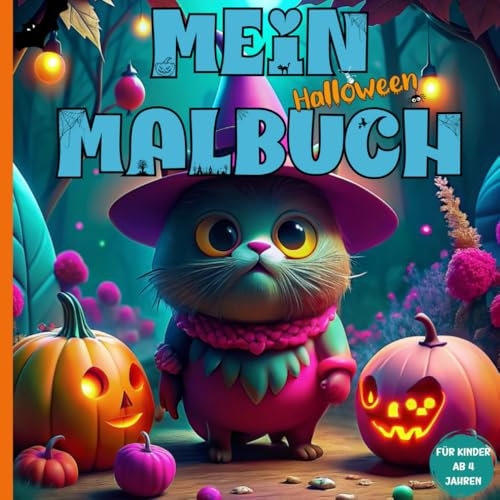 Halloween Malbuch für Kinder, Malbuch für Kinder ab 4 Jahren, Geschenk für Halloweenliebhaber, 50 Malvorlagen für Mädchen und Jungen, 21.6 x 21.6 cm