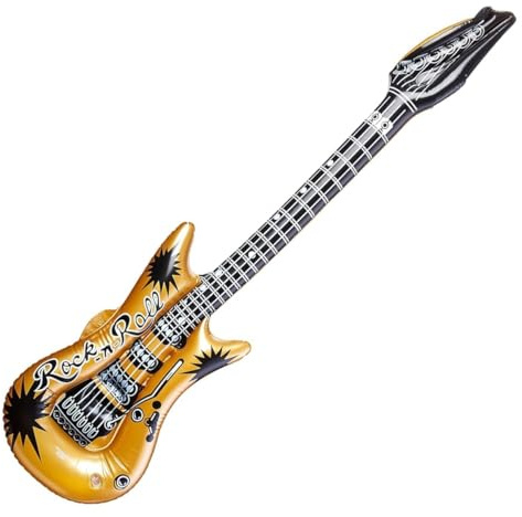 Inflatable Guitar Gold Rock Star Blow Up Toy Photo Prop Music Instrument Party Favour Costume Fancy Dress Up