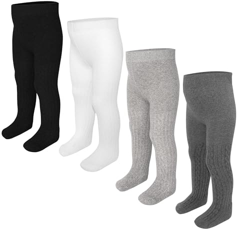 ZERULETS Baby Girls Boys Tights Cable Knit Girls Cotton Leggings Kids Thick Warm Pantyhonse Newborn Stockings 4 Pack for 1-2 Years