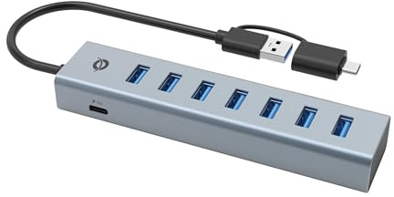 CONCEPTRONIC HUBBIES21GP - Concentrador USB 3.0 de 7 Puertos con Fuente de alimentación, 5 Gbps, USB-A x 7