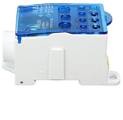 Scatola di giunzione, 690 V 250 A Morsettiera Scatola di giunzione Scatola di distribuzione su guida Din PA66 Connettore in ottone ignifugo Scatola di distribuzione (Azul)