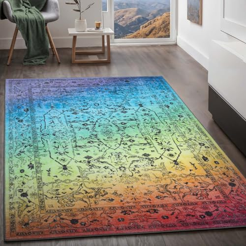 Taracarpet Teppich Kurzflorteppich, Wohnzimmerteppich, Orientteppich aus Polyester n Regenbogenfarben absolut Modern fürs Wohnzimmer Schlafzimmer Kinderzimmer Oriental Multi 240x340 cm