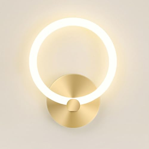 AoLa LED Wandleuchte Innen 10W Warmweiß 3000K Wandlampe Moderne Minimalistische Kreis Rund Nachttischlampe Gold Indirektes Licht Ring Nachtleuchte für Büro Schlafzimmer Wohnzimmer Geschäft