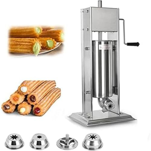 LSBHPPD Macchina Churro Commerciale Spagnola 5l/7l/10l,riempitrice Manuale Churro,Acciaio Inox Macchina Churrera Spagnola Verticale, con 4 stampi,per Uso Domestico in ristoranti e Hotel,7L