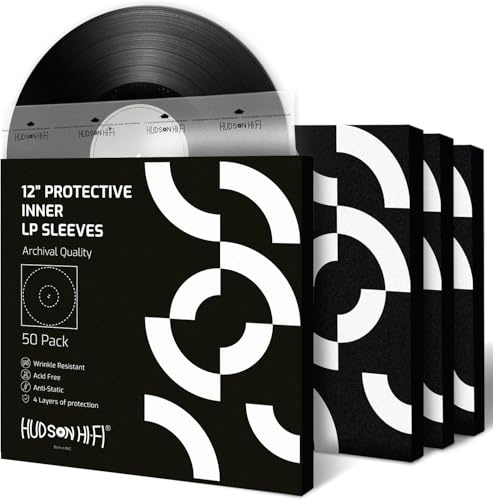 Hudson Hi-Fi Confezione da 50 custodie interne antistatiche per dischi in vinile, resistenti, trasparenti, proteggono i tuoi album LP da graffi, polvere e sporco, in carta di riso senza acidi, per