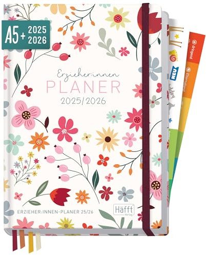 Häfft® Erzieher-Planer 2025/2026 A5 + Wild Flower Hardcover Kita-Planer mit 1 Woche auf 2 Seiten für Organisation, Motivation und Inspiration, Erzieher-Kalender - nachhaltig & klimafreundlich