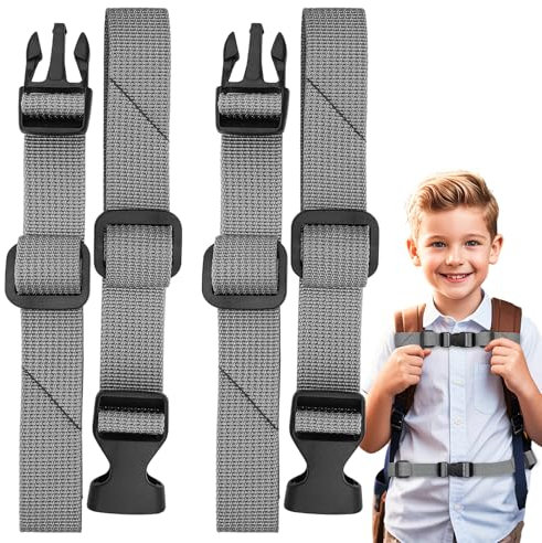 XIANGLONGY 2 Stück Verstellbarer Brustgurt Rucksack Kinder, Schulrucksack Brustgurt für Rucksack mit Schnellverschluss, rutschfest Rucksack Brustgurt für Joggen Wandern Außerhalb (Grau)
