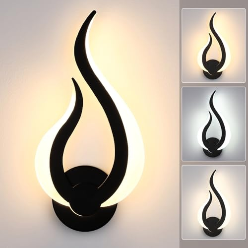 Lightess LED Wandlampe Innen 10W Schwarz Warmweiß Kaltweiß Neutral | Moderne Wandleuchte Flammenform, 3000K/4500K/6000K Acryl+Alu, für Wohnzimmer Schlafzimmer Flur Treppenhaus