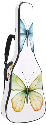 Gitarrentasche in voller Größe, 101,6 cm, 104,4 cm, 106,7 cm, Tragetasche für E-Bass, klassische Gitarre, Aquarell-Schmetterlinge auf weißem Hintergrund, Mehrfarbig 04, 42.9x16.9x4.7 in, Lässiger