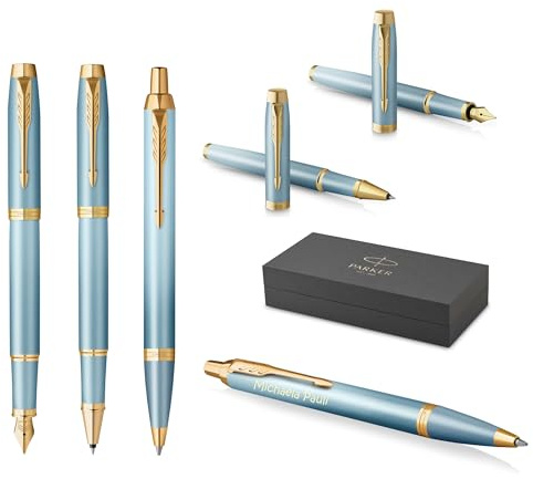 PARKER IM Rituals 3er Set Kugelschreiber und Füllfederhalter und Tintenroller mit Gravur | Premium Stift | Geschenkbox | personalisiert | Geburtstag (Turquoise Green)