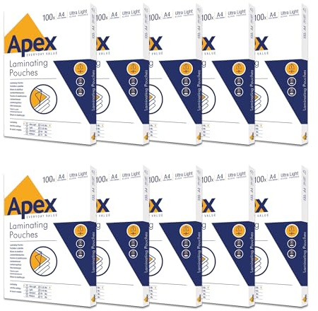 Fellowes Apex A4-Laminierfolien, glänzende Oberfläche, 1000 Blatt - Super-Flex - Ideal für Notizen und Fotos