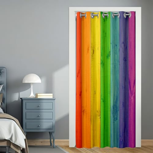 Mateju Regenbogen Vorhang Blickdicht mit Ösen Türvorhang, Türvorhang mit Vorhangseil, tür Vorhang Geeignet für Thermovorhang, Falttür, Raumteiler und Küchentür (Regenbogen A,120x200cm)