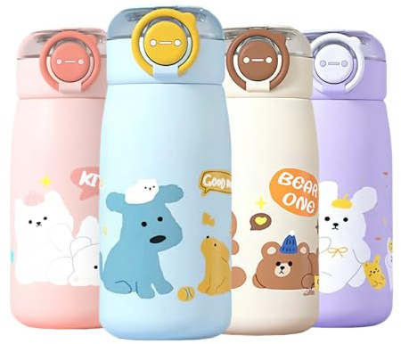 MHwan Trinkflasche Kinder Edelstahl, 470ml Robuste, Auslaufsichere Thermosflasche mit Strohhalm für heiße und kalte Getränke, BPA-frei, geeignet für Jungen und Mädchen