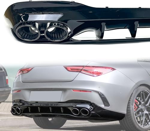Heckdiffusor Diffusor + Auspuff Auspuffblenden Schwarz für Mercedes Benz CLA Klasse C118 X118 AMG Line 2019 2020 2021 2022 2023+