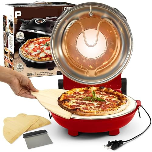 Pizzaofen, 12 Zoll Elektrische Pizzamaschine mit Unabhängiger Temperaturregelung, Visuelles Oberlicht, Antihaft-Pizzastein für Pizza, Pfannkuchen, Nachos, Fajitas, Omelettes
