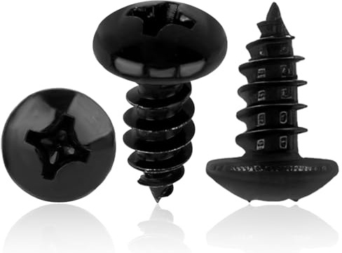 50 Stück M5 x 12mm Selbstschneidende Holzschrauben aus Kohlenstoffstahl mit Rundkopf, Schwarz Zink Plattiert, Ideal für Möbel- und Heimwerkerprojekte