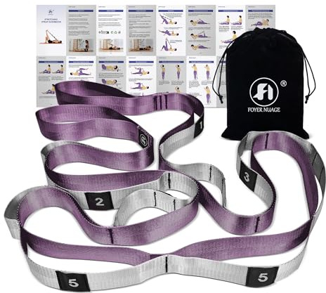 Foyer Nuage Yoga Stretching Band, nicht elastischer Yoga-Stretchgurt mit Schlaufen, 3,8 cm x 2,45 m, Stretchbänder für Physiotherapie, Pilates, Tanz, Gymnastikübungen