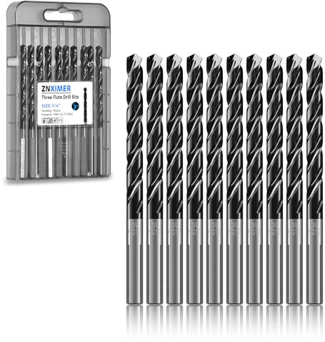 ZNXIMER 1/4 Triple Spiral Flute Cobalt Drill Bit Set (Pro - TiAlN Coated), Metal Drill Bit Set for Steel, Hardened Metal, Stainless Steel, 10-Piece with Index Storage Case