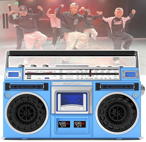 MObyat Klassisk retro cd-spelare boombox, bärbar kassettspelare radio, 4 band radiofunktion, U-skiva, SD-kort, hörlursuppspelning, för familj, resor