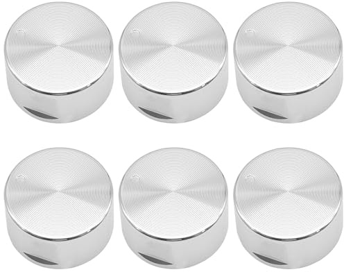 Mudoulu 6Pcs Universal Cooker Knobs for Gas Hob Oven and Cooktop, 6mm Metal Replacement Dials with Non Slip Brushed Silver Finish for Kitchen Appliances