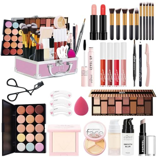 Holzsammlung All in One Kit de Maquillage Complet, Coffret Cadeau Femme Maquillage avec Ombres Paupière, Rouge à Lèvre, Pinceaux, Bâton Contour, Correcteur, Mascara, Fard à Joues, Poudre - Kit102B