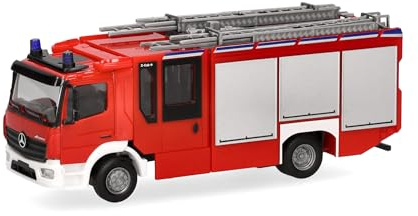 Herpa LKW Modell Mercedes-Benz Atego 13 Z-Cab Feuerwehr, Miniatur im Maßstab 1:87, Sammlerstück, Made in Germany, Kunststoff, Rot