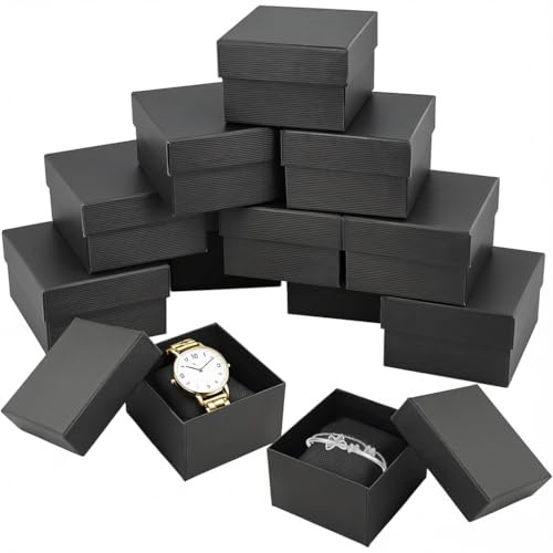 Paper Watch Gift Boxes with Pillow, 12Pcs Single Watch Box for Men/Women, 8.6x 8x 5.2cm Jewelry Display Gift Box Watches Holder, Storage Gift Case for Ring Earring Jewellery Packaging - Black