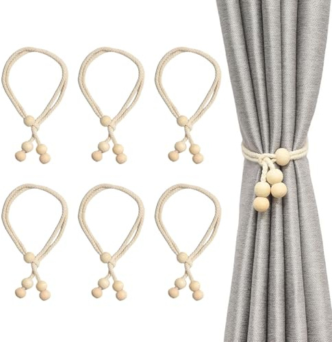 KUIZHEN 6 Stück Vorhang Raffhalter, Boho Raffhalter für Vorhänge, Verstellbare Gardinenhalter, Baumwollseil Handgewebt Vorhang Halter zur Dekoration von Wohnzimmer Büro und Schlafzimmer